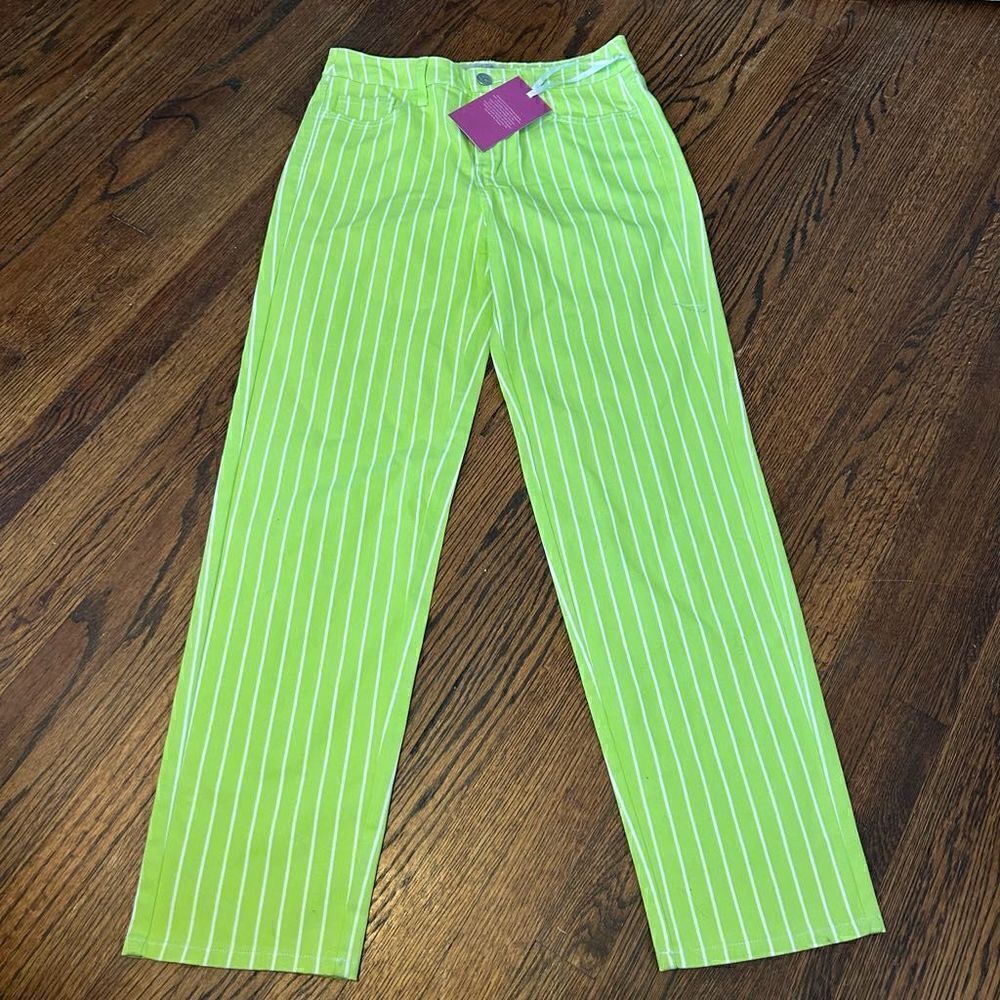 Victor Glemaud Lime Green Striped Straight-Leg Pants